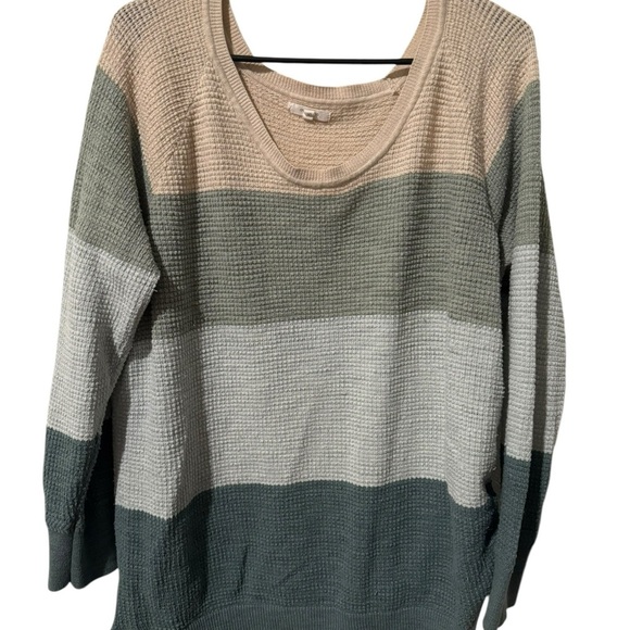 Sweaters - Striped Women's Sweater - Cream, Gray, Green